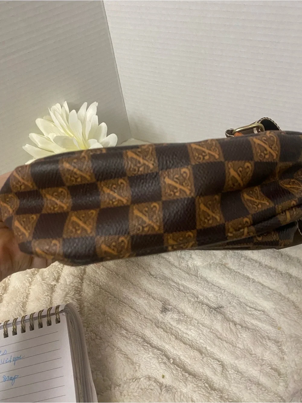 Brown Checkered Mini SlingBack Bag with Gold Hardware Multiple Compartments